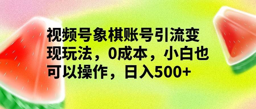 视频号象棋账号引流变现玩法,0成本,小白也可以操作,日入500+-续财库